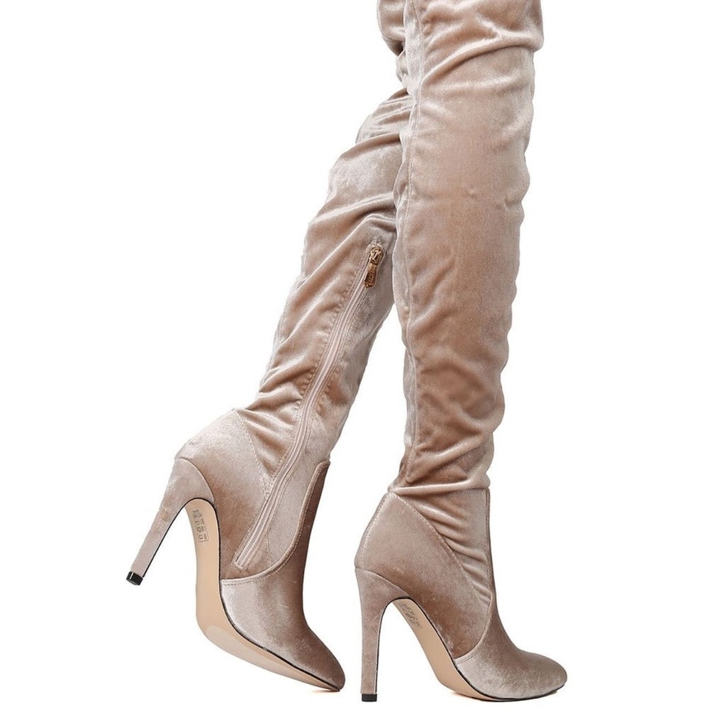 Cape Robbin Champagne Velvet Thigh High Boots - Picture 3 of 4